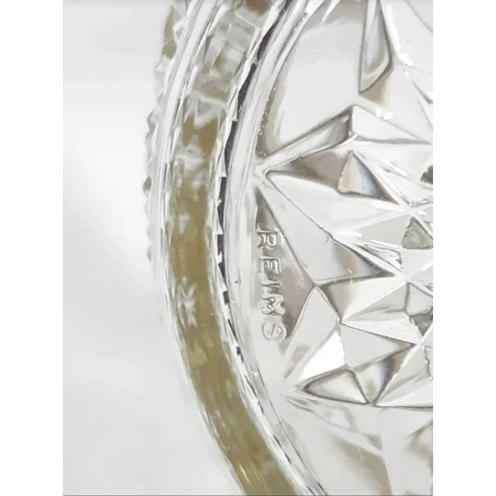 Vintage Reims France Cut Crystal Candy Dish Silver Rim Swing Handle Sugar Bucket